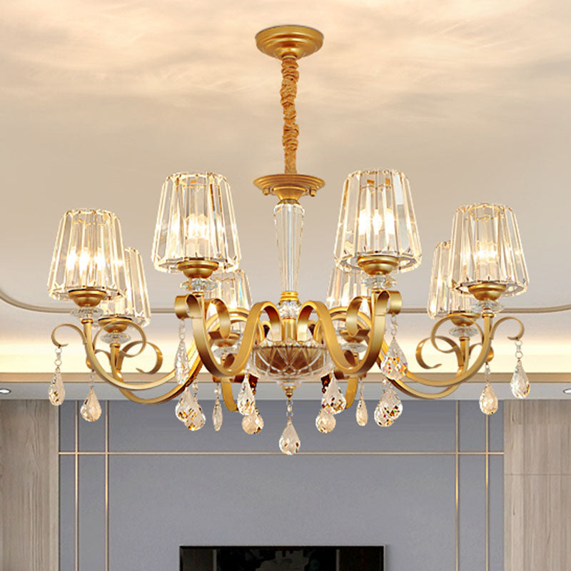 Simplicity Gold Tapered Crystal Hanging Light Kit - Elegant Ceiling Chandelier with Scrolled Arm