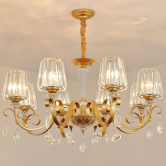 Simplicity Gold Tapered Crystal Hanging Light Kit - Elegant Ceiling Chandelier with Scrolled Arm