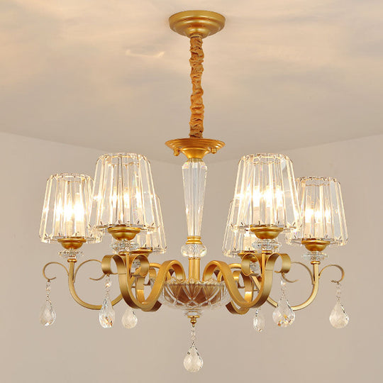 Simplicity Gold Tapered Crystal Hanging Light Kit - Elegant Ceiling Chandelier with Scrolled Arm