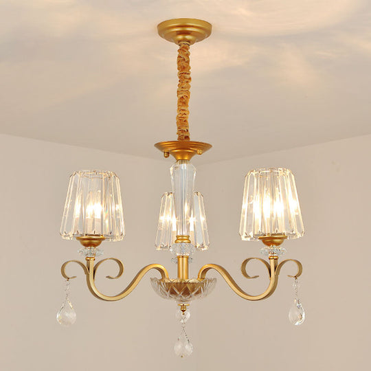 Simplicity Gold Tapered Crystal Hanging Light Kit - Elegant Ceiling Chandelier with Scrolled Arm