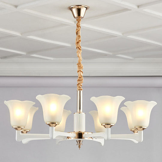 Simplicity Cream Frosted Glass Ruffle Chandelier Pendant - Bedroom Lighting 8 / Ivory