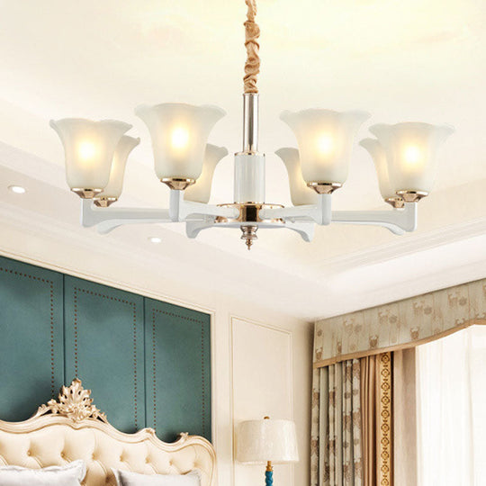 Simplicity Cream Frosted Glass Ruffle Chandelier Pendant - Bedroom Lighting