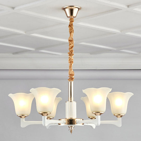 Simplicity Cream Frosted Glass Ruffle Chandelier Pendant - Bedroom Lighting 6 / Ivory