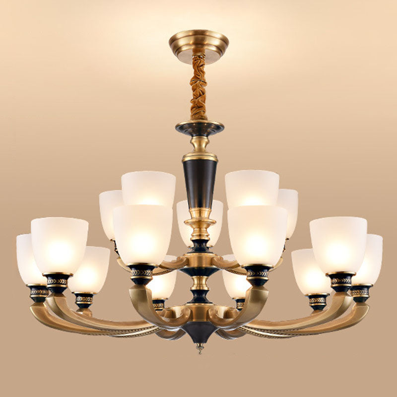 Brass Chandelier Lamp With Frosted Glass Shade - Simplicity Bowl Suspension Lighting Fixture 15 /