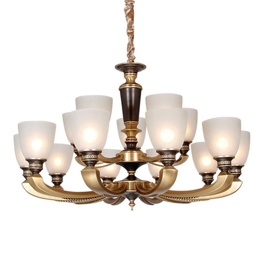 Brass Chandelier Lamp With Frosted Glass Shade - Simplicity Bowl Suspension Lighting Fixture