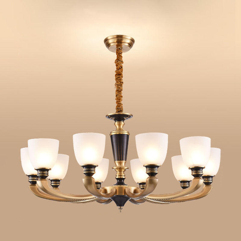 Brass Chandelier Lamp With Frosted Glass Shade - Simplicity Bowl Suspension Lighting Fixture