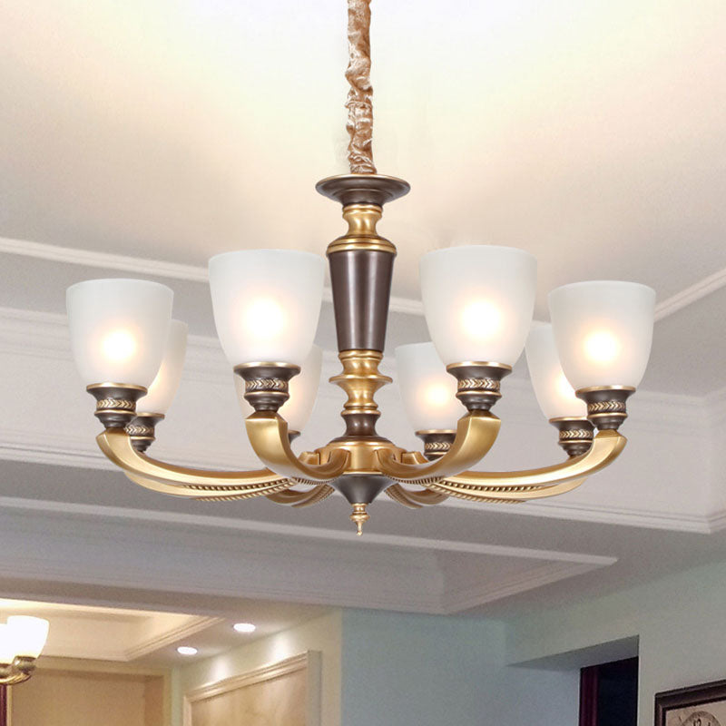 Brass Chandelier Lamp With Frosted Glass Shade - Simplicity Bowl Suspension Lighting Fixture