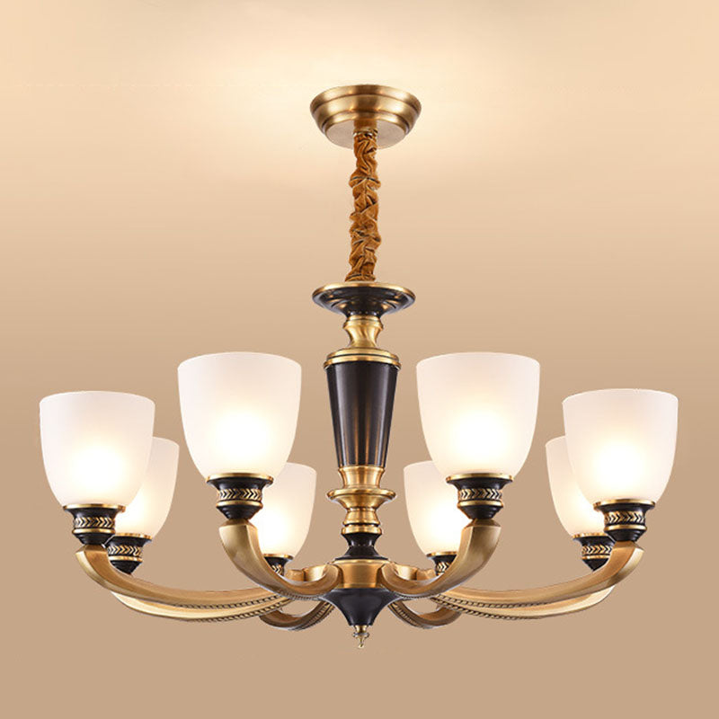 Brass Chandelier Lamp With Frosted Glass Shade - Simplicity Bowl Suspension Lighting Fixture