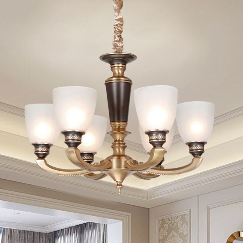 Brass Chandelier Lamp With Frosted Glass Shade - Simplicity Bowl Suspension Lighting Fixture 6 /