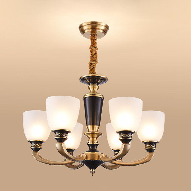 Brass Chandelier Lamp With Frosted Glass Shade - Simplicity Bowl Suspension Lighting Fixture