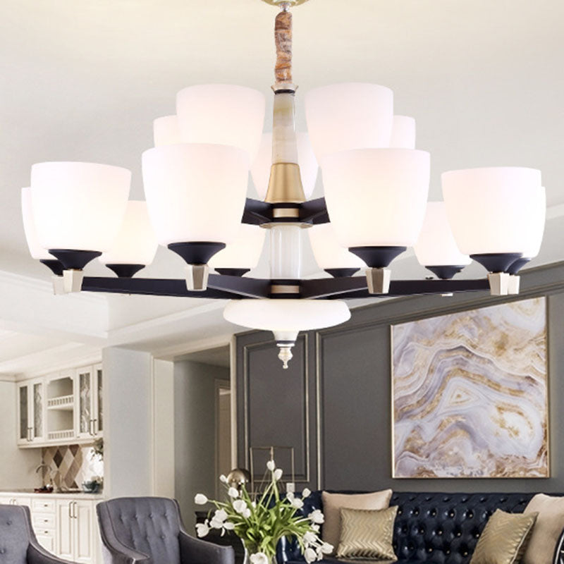 Modern White Glass Dome Chandelier Stylish Hanging Fixture For Living Room Ceiling 18 /