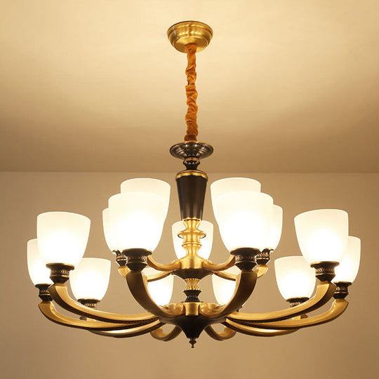 Contemporary Frosted Glass Bell Chandelier Light Kit In Gold For Living Room