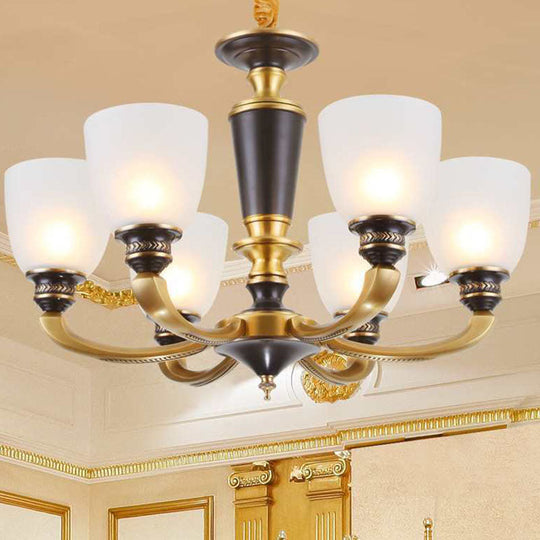 Contemporary Frosted Glass Bell Chandelier Light Kit In Gold For Living Room 6 /