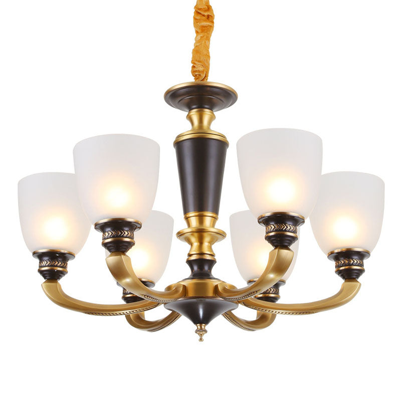 Contemporary Frosted Glass Bell Chandelier Light Kit In Gold For Living Room