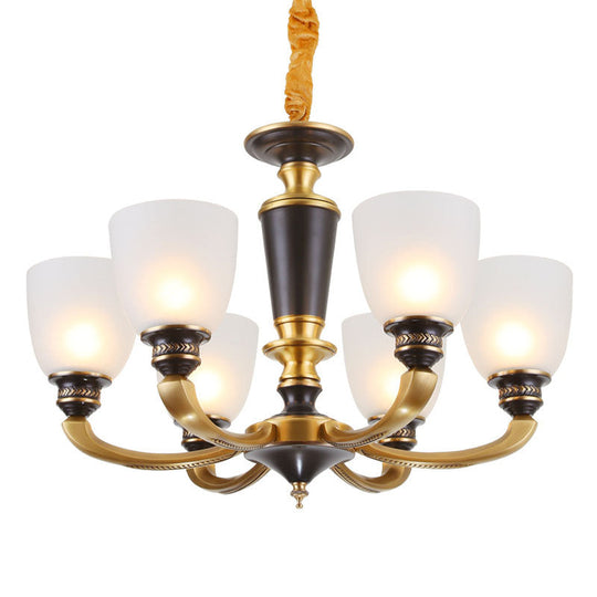 Contemporary Frosted Glass Bell Chandelier Light Kit In Gold For Living Room