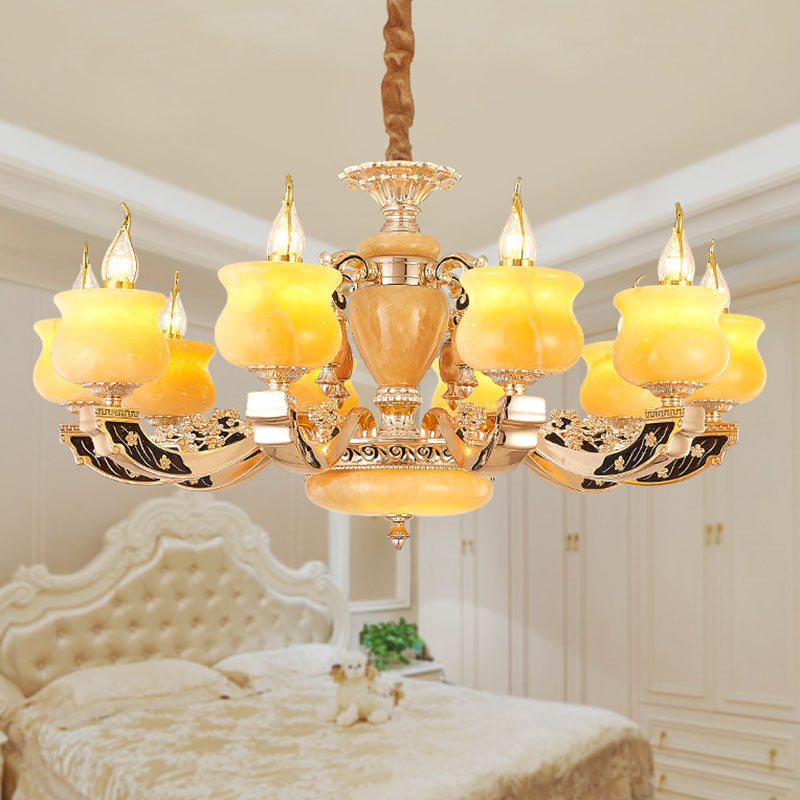 Traditional Style Yellow Jar Jade Chandelier Light Fixture For Living Room Pendant Lighting