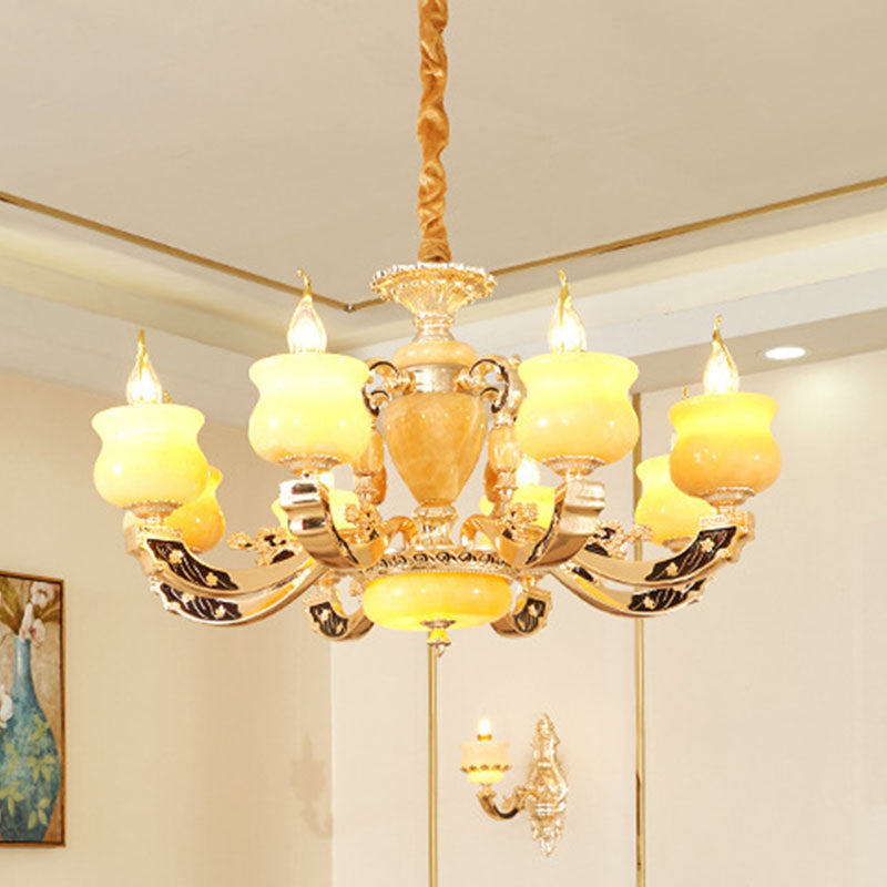 Traditional Style Yellow Jar Jade Chandelier Light Fixture For Living Room Pendant Lighting