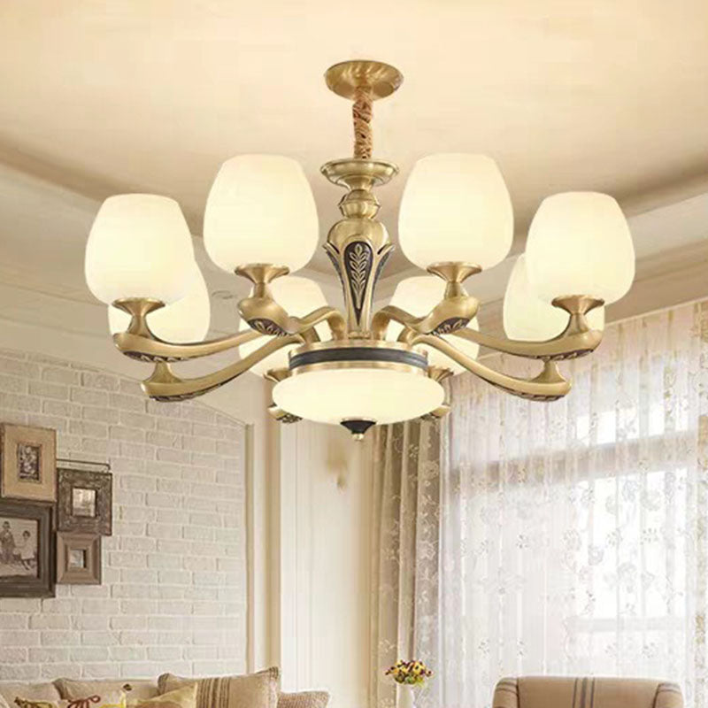 Contemporary Gold Suspension Pendant Light With White Glass Tulips - Ideal For Living Rooms 6 /