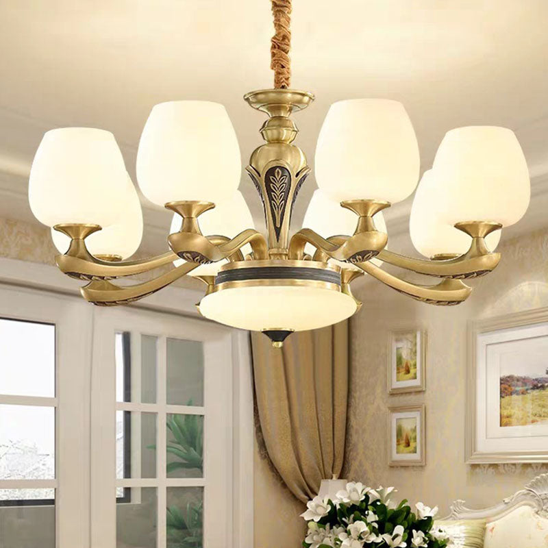 Contemporary Gold Suspension Pendant Light With White Glass Tulips - Ideal For Living Rooms