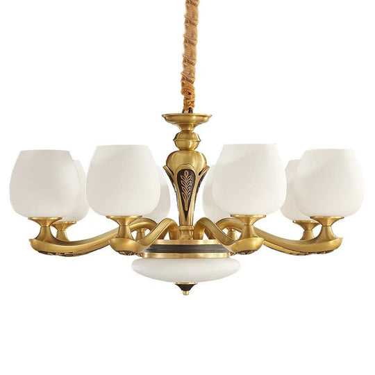 Contemporary Gold Suspension Pendant Light With White Glass Tulips - Ideal For Living Rooms