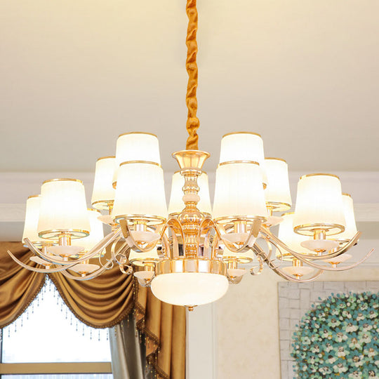 Modern Opal Glass Barrel Chandelier Pendant With Gold Finish And Curving Arm 15 /