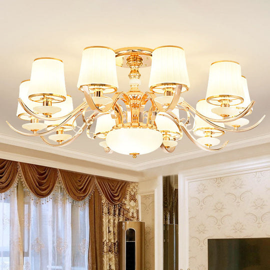 Modern Opal Glass Barrel Chandelier Pendant With Gold Finish And Curving Arm 10 /