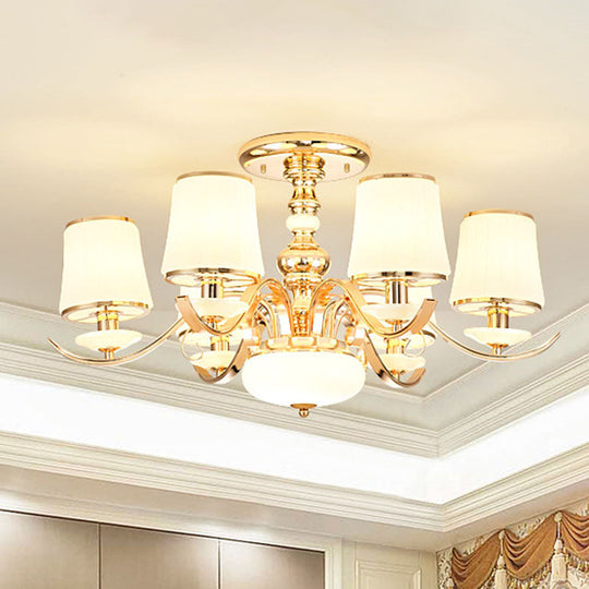 Modern Opal Glass Barrel Chandelier Pendant With Gold Finish And Curving Arm 6 /