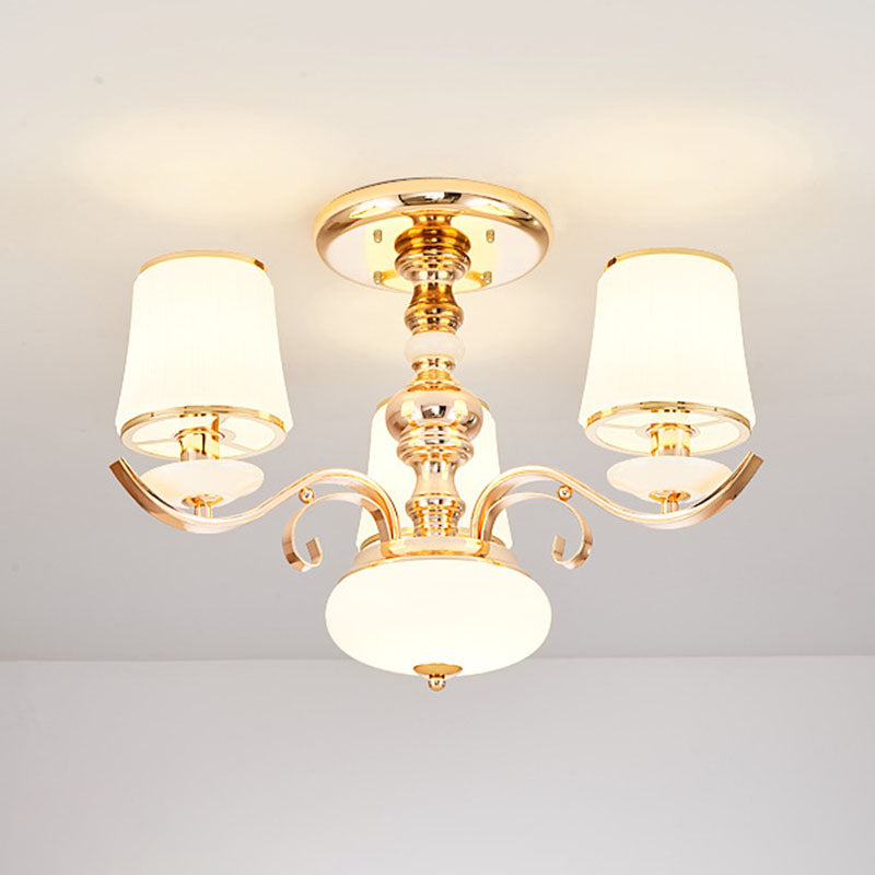 Modern Opal Glass Barrel Chandelier Pendant With Gold Finish And Curving Arm 3 /