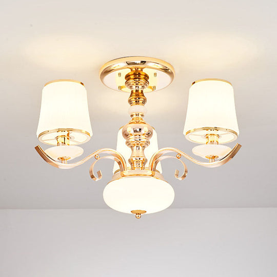 Modern Opal Glass Barrel Chandelier Pendant With Gold Finish And Curving Arm 3 /