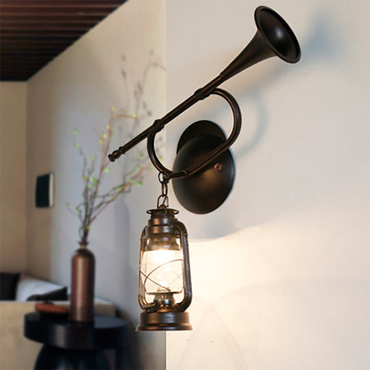 1-Light Industrial Kerosene Wall Lamp In Bronze Metal Sconce Design For Indoor Spaces -