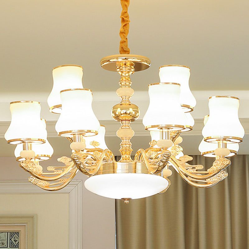 Modern Gold Opaline Glass Chandelier Light Fixture For Living Room 12 /