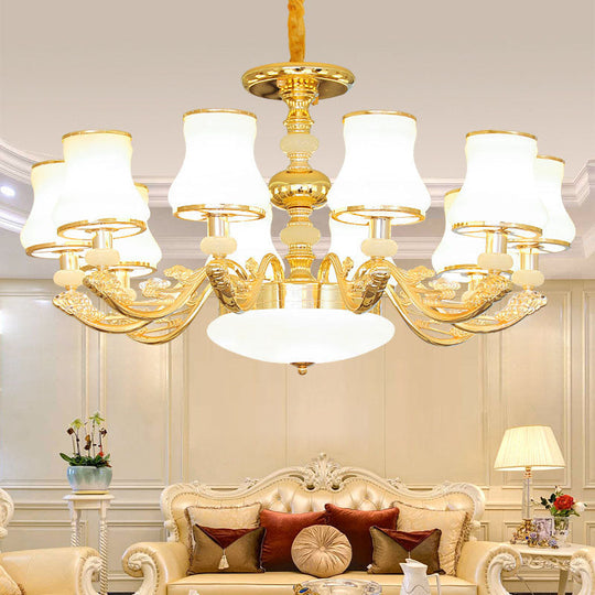 Modern Gold Opaline Glass Chandelier Light Fixture For Living Room