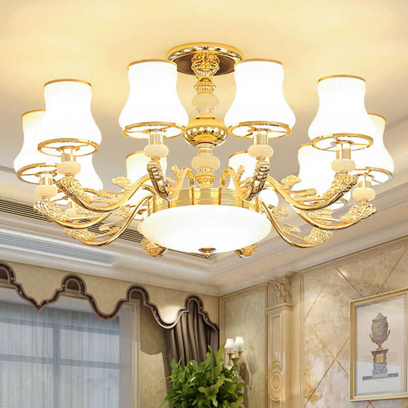 Modern Gold Opaline Glass Chandelier Light Fixture For Living Room