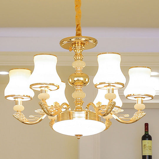 Modern Gold Opaline Glass Chandelier Light Fixture For Living Room 6 /