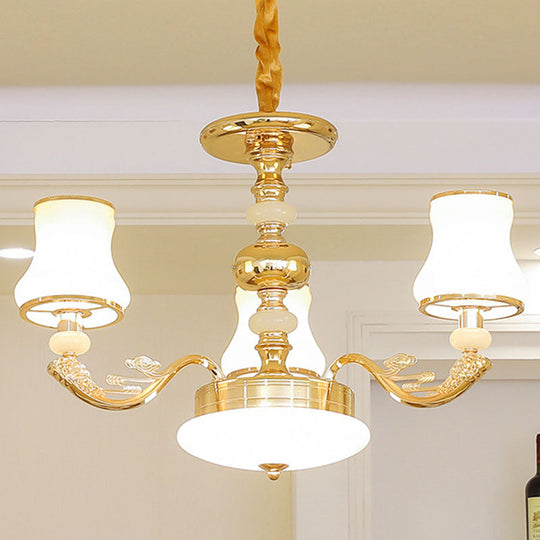 Modern Gold Opaline Glass Chandelier Light Fixture For Living Room 3 /