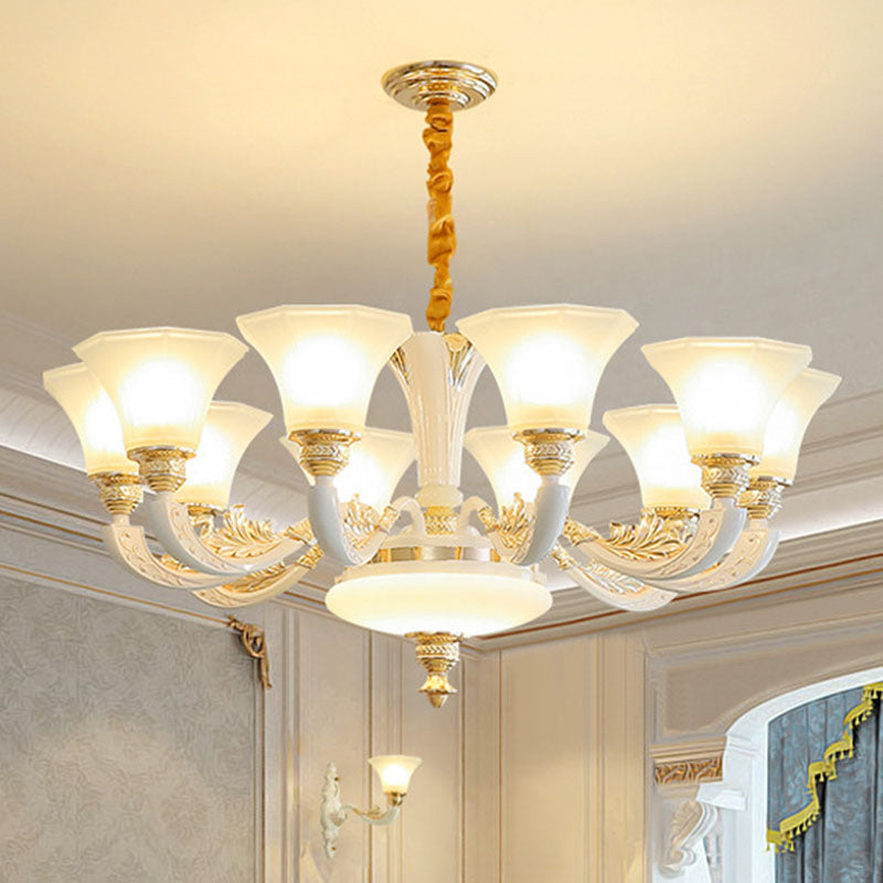 White Paneled Chandelier With Frosted Glass Shade - Simple Suspension Lamp 10 /