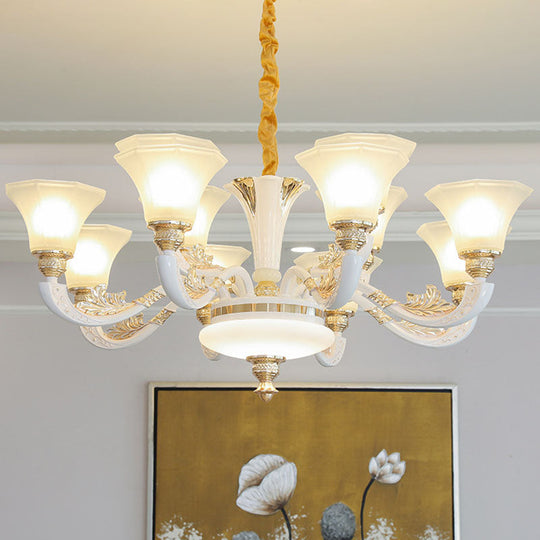 White Paneled Chandelier With Frosted Glass Shade - Simple Suspension Lamp 8 /