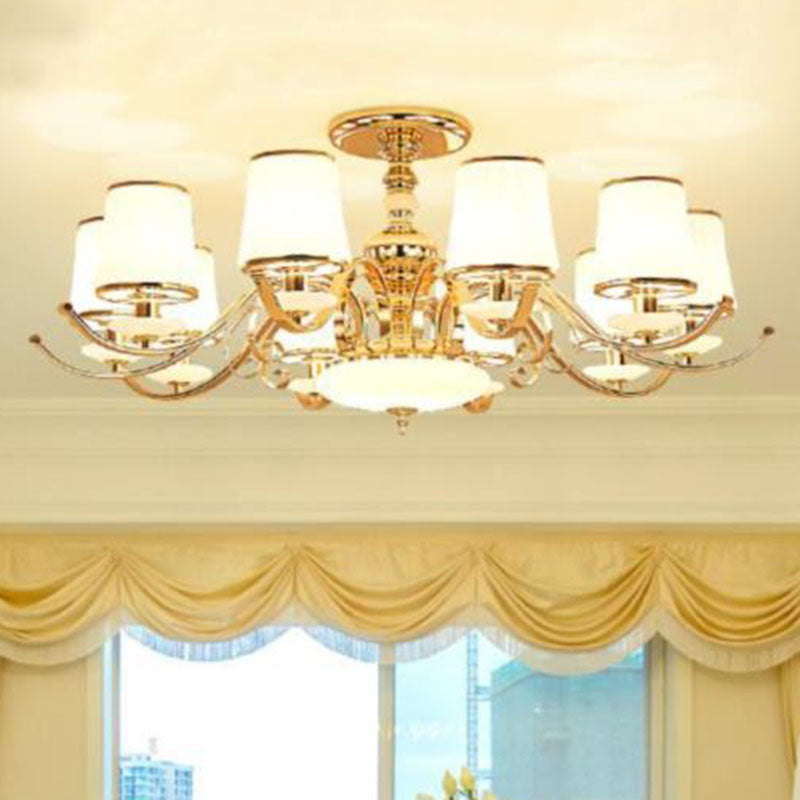 Gold Conical Chandelier: Simple Cream Glass 10-Light Pendant For Living Room