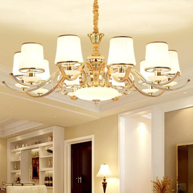 Gold Conical Chandelier: Simple Cream Glass 10-Light Pendant For Living Room