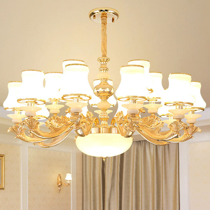 Gold Nordic Flared Chandelier Lamp With Milky Glass - Stylish Ceiling Light For Living Room 15 /