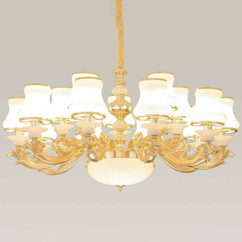 Gold Nordic Flared Chandelier Lamp With Milky Glass - Stylish Ceiling Light For Living Room