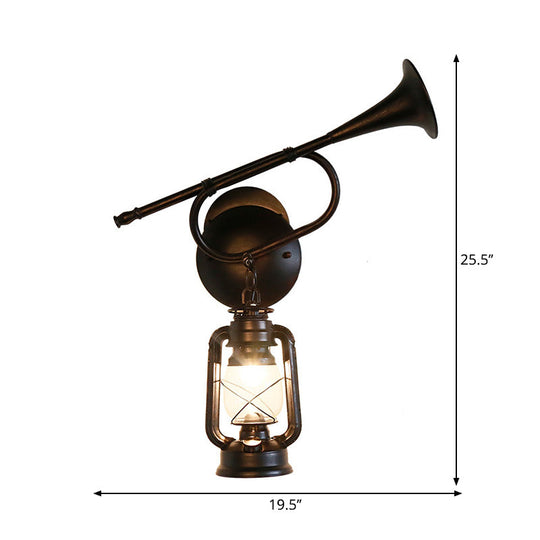 1-Light Industrial Kerosene Wall Lamp In Bronze Metal Sconce Design For Indoor Spaces -