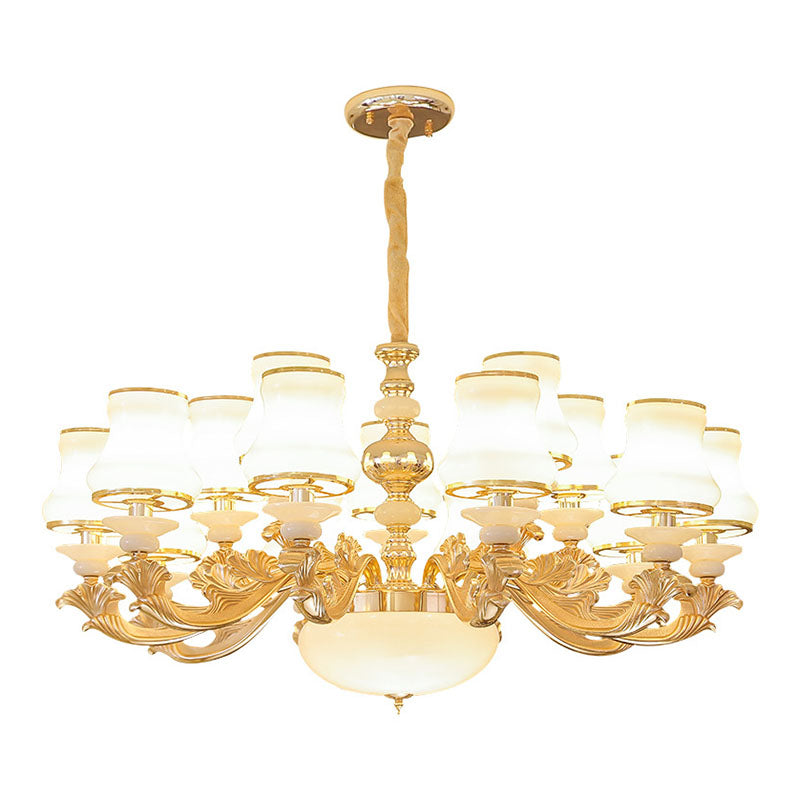 Gold Nordic Flared Chandelier Lamp With Milky Glass - Stylish Ceiling Light For Living Room