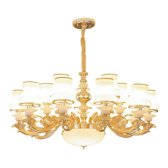 Gold Nordic Flared Chandelier Lamp With Milky Glass - Stylish Ceiling Light For Living Room