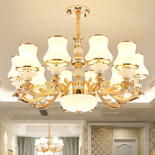 Gold Nordic Flared Chandelier Lamp With Milky Glass - Stylish Ceiling Light For Living Room 10 /