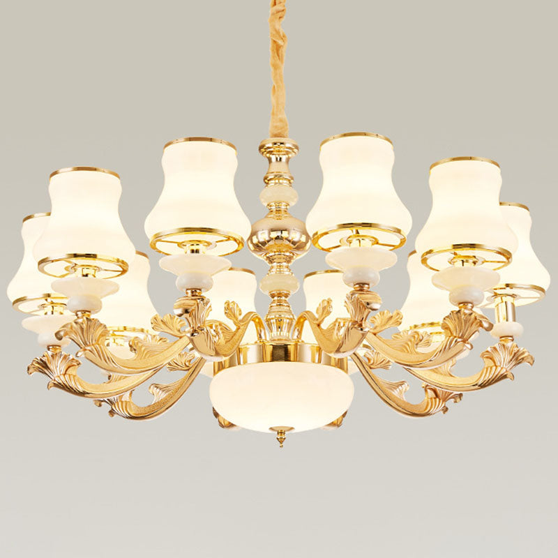 Gold Nordic Flared Chandelier Lamp With Milky Glass - Stylish Ceiling Light For Living Room