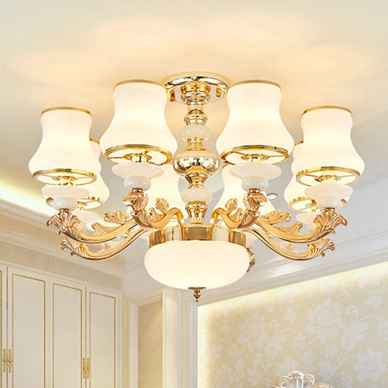 Gold Nordic Flared Chandelier Lamp With Milky Glass - Stylish Ceiling Light For Living Room 8 /