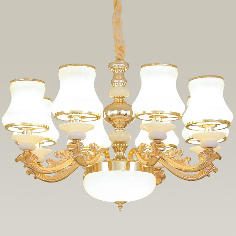 Gold Nordic Flared Chandelier Lamp With Milky Glass - Stylish Ceiling Light For Living Room