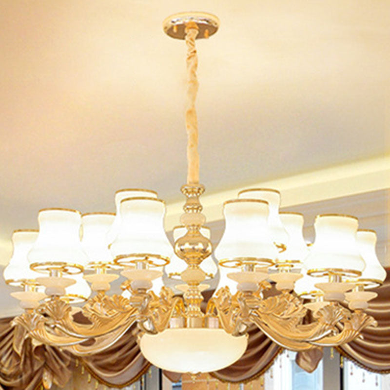 Opaline Glass Curved Chandelier - Elegant Ceiling Suspension Lamp For Living Room