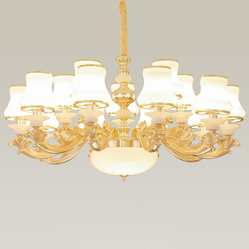 Opaline Glass Curved Chandelier - Elegant Ceiling Suspension Lamp For Living Room